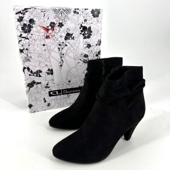 NIB CL by Chinese Laundry Nanda Womens Suede Heeled Slouchy Ankle Boots Black 6 - Picture 2 of 9